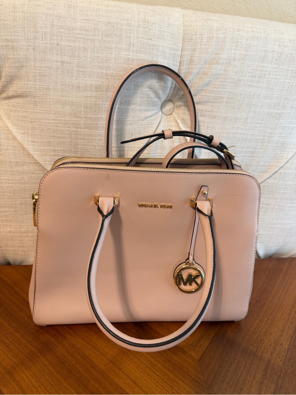 Michael Kors Blush Leather Satchel with Gold Hardware